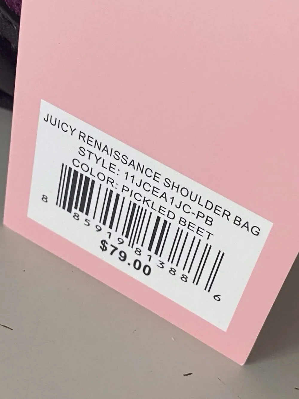 Juicy Couture Juicy Renaissance Shoulder Bag Pickled Beet W/Charm Crown Velvet
